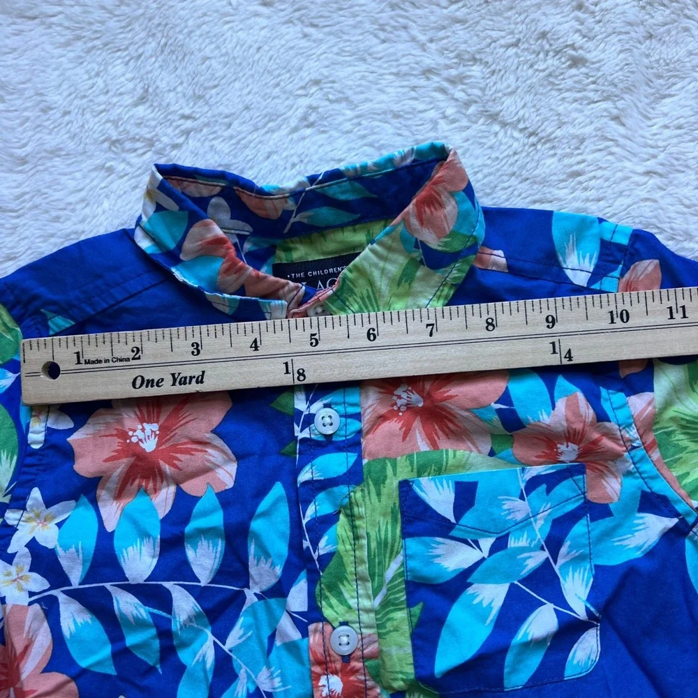 The Childrens Place‎ Boys Size 5T Blue Tropical Floral Cotton Button Down Shirt